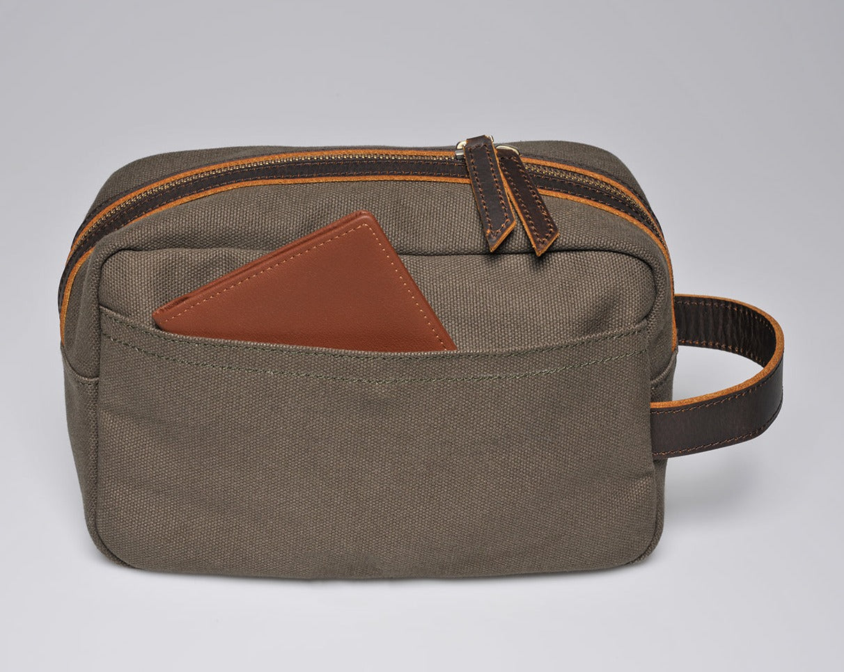 Durable Canvas Leather Wash Bag for Modern Grooming Needs